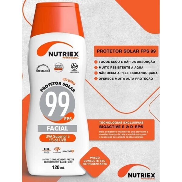 PROTETOR SOLAR FPS 99 FACIAL NUTRIEX PROFISSIONAL 120ML - Imagem 2