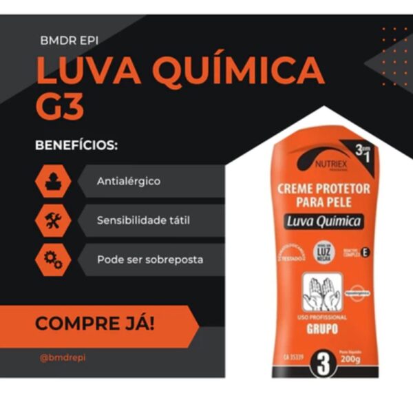Creme De Proteção Luva Química Grupo 3 Nutriex 200g Camada Invisivel Para As Mãos e Pele Água Oleo Pintura G3 - Imagem 2